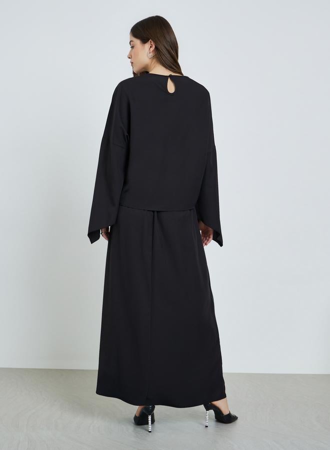 ستايلي طقم منسق من بلوزة مزينة وتنورة طويلة - Image 4